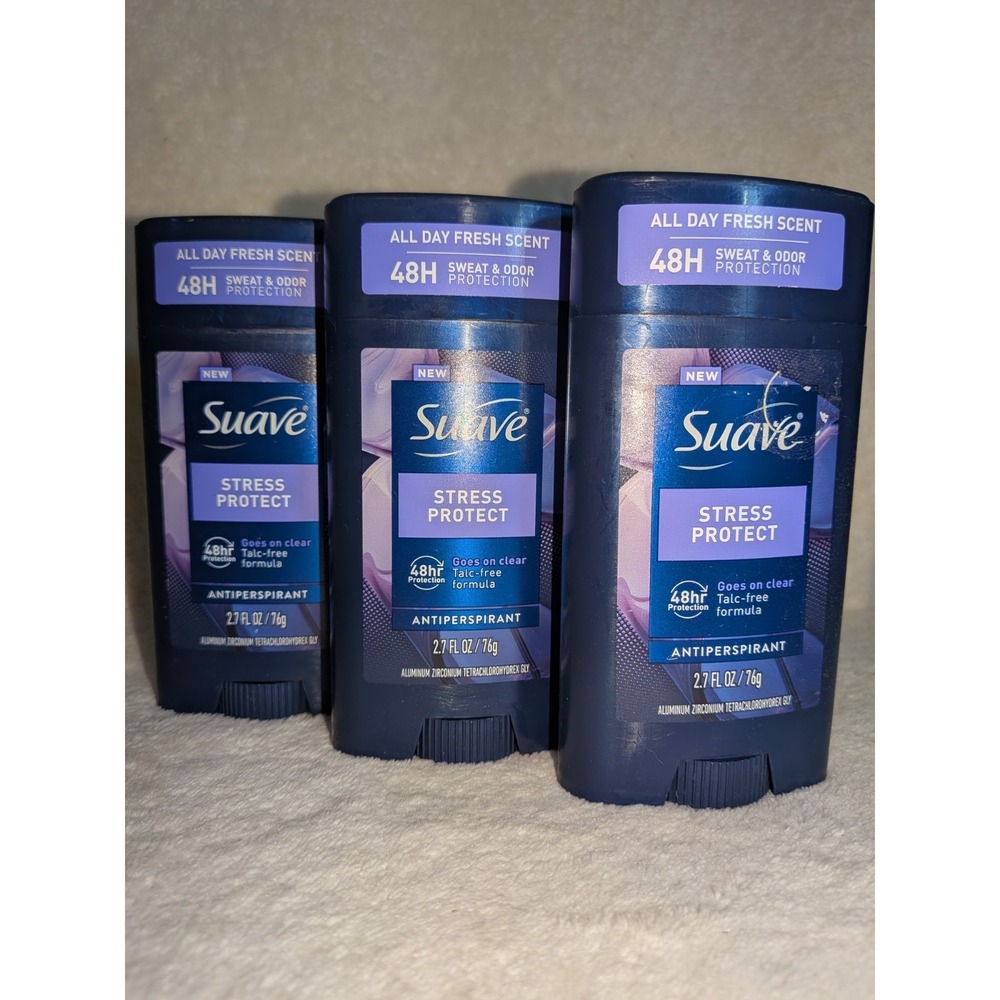 LOT (3) SUAVE STRESS PROTECT MEN'S ANTIPERSPIRANT DEODORANT FRESH SCENT 2.7 OZ